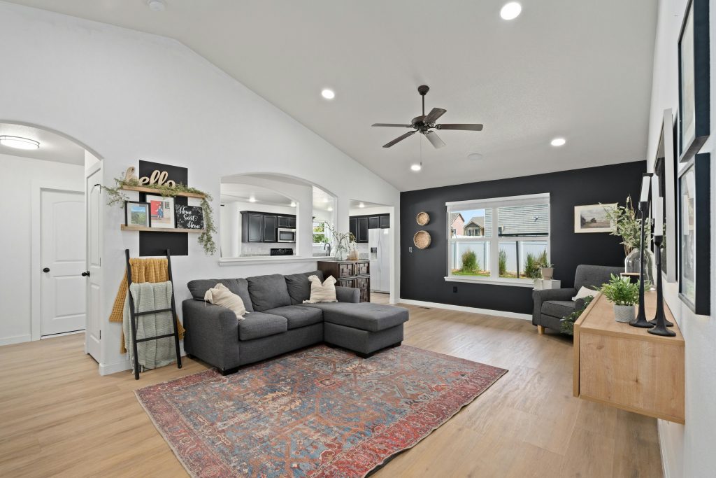 A beautifully staged living room in a probate home ready for sale.